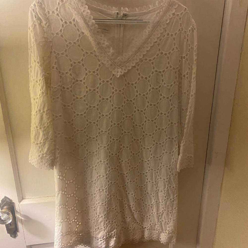 White eyelet long sleeve mini dress